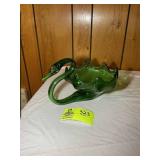 HAND BLOWN GLASS SWAN BOWL, GREEN, 11 IN X 7 IN
