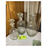 GROUP OF 3 GLASS DECANTERS, 10 IN TO 12 IN TALL