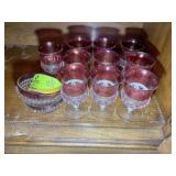 GROUP OF RUBY RED RIMMED GLASSES AND TWO BOWLS, AP