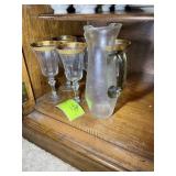 CLEAR GLASS PITCHER WITH STEMMED GLASSWARE