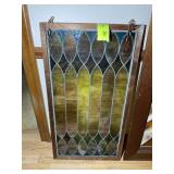 STAINED GLASS WINDOW PANE WITH WOOD FRAME, 19.5 IN