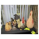 GROUP OF CHICKEN THEMED FIGURINES, ONE CERAMIC, ON
