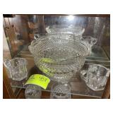 GROUP INCLUDING PRESSED GLASS PUNCH BOWL, CREAM AN