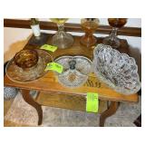 GROUP OF GLASS SERVING DISHES, EGG PLATE, NUT DISH