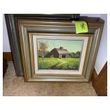 PAIR OF FRAMED OIL ON CANVAS WALL ART, RUSTIC FARM