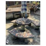 CONCRETE PATIO TABLE WITH TILE TOP AND BENCHES RES