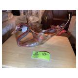 HAND BLOWN GLASS SWAN, ORANGE, 14 IN X 7 IN