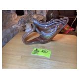 HAND BLOWN GLASS SWAN, ORANGE, 14 IN X 6.5 IN