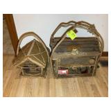 TWO WOODEN FOLK ART DECORATIVE BIRD HOUSES