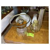 GROUP OF OIL LAMP PARTS, SHADES, ETC