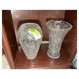 PAIR OF LARGE PRESSED GLASS DECORATIVE VASES 14.5