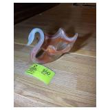 HAND BLOWN GLASS SWAN BOWL, ORANGE SWIRL, 8.5 IN X