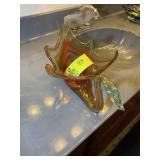 HAND BLOWN GLASS SWAN BOWL, ORANGE, 15 IN X 5.5 IN