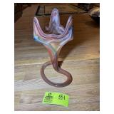 HAND BLOWN GLASS VASE, ORANGE SWIRL, 11.5 IN TALL