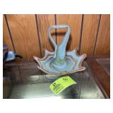 HAND BLOWN GLASS DISH WITH HANDLE, 10.5 IN X 9 IN