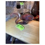 HAND BLOWN GLASS SWAN, RED, 11 IN X 6 IN
