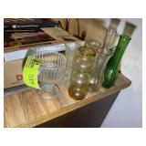 GROUP OF MISC ITEMS, VASES, SALAD DRESSING MIXERS,