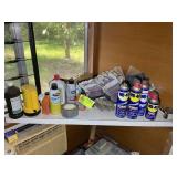 CONTENTS ON SHELF IN SUN ROOM, WD-40, STARTING FLU
