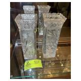 TWO GLASS FLORAL THEMED VASES, 10 IN TALL