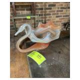 HAND BLOWN GLASS SWAN BOWL, ORANGE SWIRL, 12 IN X