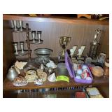 CONTENTS OF SHELF INCLUDING MISCELLANEOUS DECORATI