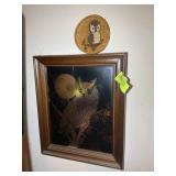 GROUP INCLUDING OWL THEMED WALL ART FRAMED GLASS P