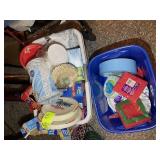 PLASTIC LAUNDRY BASKET WITH LARGE ASSORTMENT OF PA