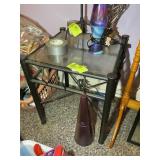 METAL FRAME GLASS TOP SIDE TABLE, 21 IN SQUARE BY