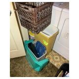 MISC GROUP INCLUDING TRASH CANS, PLASTIC BED TABLE