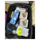 TOTE WITH MISC ITEMS, HEATING PAD, TABLET PILLOW P