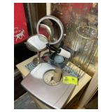 GROUP OF MISC ITEMS IN HALL BATH, 3 DRAWER CABINET