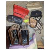TWO PLASTIC CRATES WITH MISC WOMENS HANDBAGS, PURS