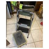 PAIR OF METAL STEP STOOLS, ONE VINTAGE, NEWER HYPE