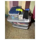 THREE SMALL TOTES WITH MISC HAIR BOWS, HEAD BANDS,