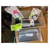 SMALL PLASTIC TOTE WITH MISCELLANEOUS ELECTRICAL I