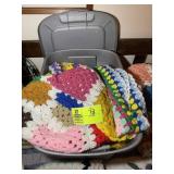 TOTE WITH TWO VINTAGE AFGHANS