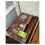 GROUP OF WOODEN DECORATIVE ITEMS, TRAYS, BOX, ETC