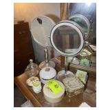 GROUP OF VANITY MIRRORS, POWDER BOXES, TRINKET BOX