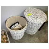 TWO WICKER STYLE LAUNDRY HAMPERS, 22 IN TALL WITH