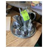 GROUP OF PEWTER AND STAINLESS DECORATIVE SERVING I