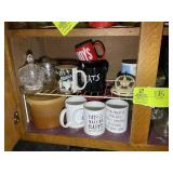 BOTTOM SHELF WITH ASSORTED COFFEE MUGS