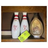VINTAGE BEAMS 10 PIN BOTTLES, AND SQUIRREL DECANTE