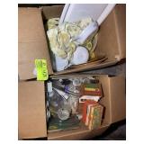 TWO BOXES OF MISCELLANEOUS KITCHEN ITEMS, CORNING