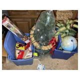 THREE TOTES OF MISCELLANEOUS DECORATIVE ITEMS SOME