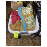 LAUNDRY BASKET WITH MISC THROWS/BLANKETS