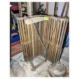 WOODEN HANGING PORCH SWING APPROXIMATELY 50 IN WID