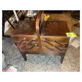 VINTAGE WOODEN ACCORDION STYLE FOLD OUT SEWING BOX