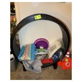 LARGE GROUP OF PET RELATED ITEMS, TOYS, MATS, LARG