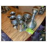 GROUP OF MISCELLANEOUS PEWTER ITEMS DECANTER 11 IN