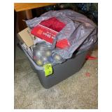 TOTE WITH MISCELLANEOUS CHRISTMAS DECOR, ORNAMENTS